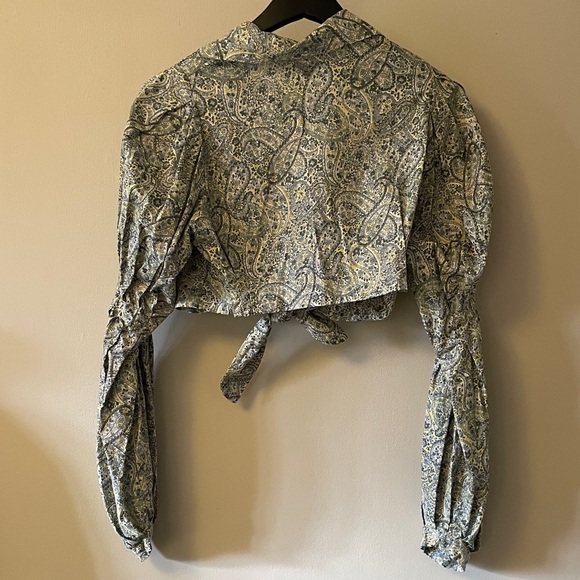 Kapital Blue and Cream Paisley Tie-Front Blouse - Picture 6 of 6